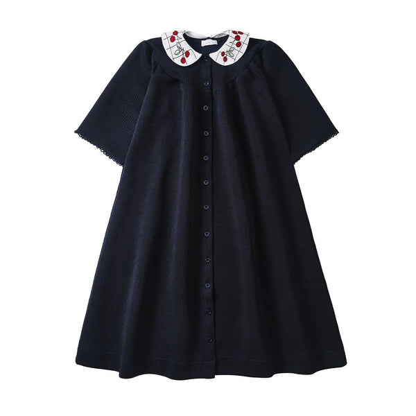 Dinky Girls Black Robe With Cherries On The Collar