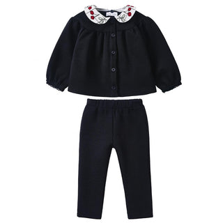 Dinky Baby 2Pc Black Robe With Cherries On The Collar