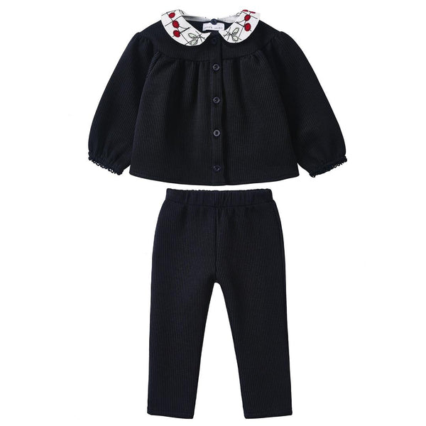 Dinky Baby 2Pc Black Robe With Cherries On The Collar