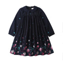 Dinky Girls Dress With Collar Black With Flowers On The Bottom