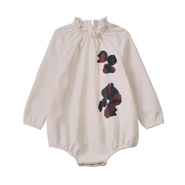 Dinky Baby Long Sleeve Romper With Flowers Cream