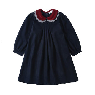 Dinky Girls Dress With Collar Navy