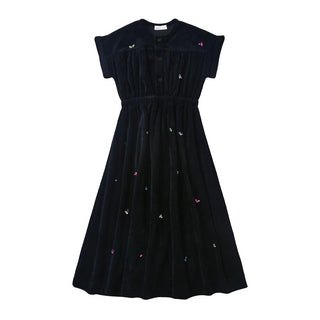 Dinky Girls Velvet Robe With Colored Stones Black