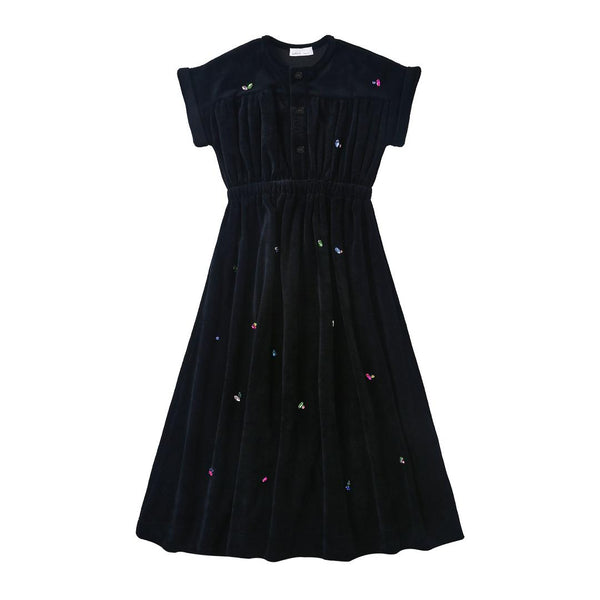 Dinky Girls Velvet Robe With Colored Stones Black