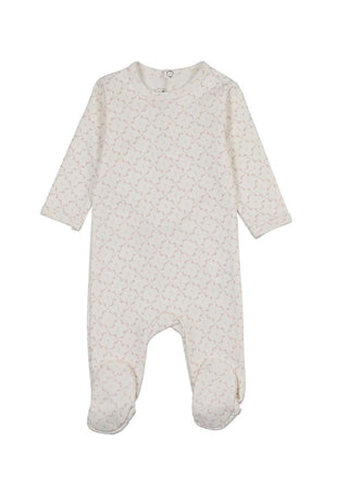Mon Tresor Baby Blooming Terry Footie Ivory & Rose