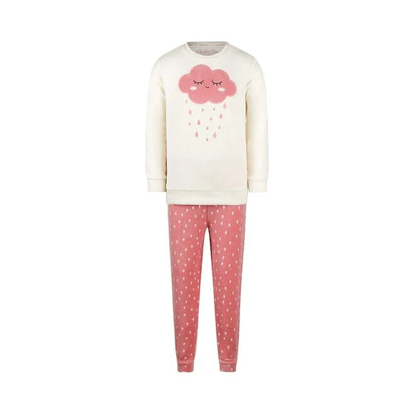 Charlie Choe Girls Velour Rain PJ Off White/Pink