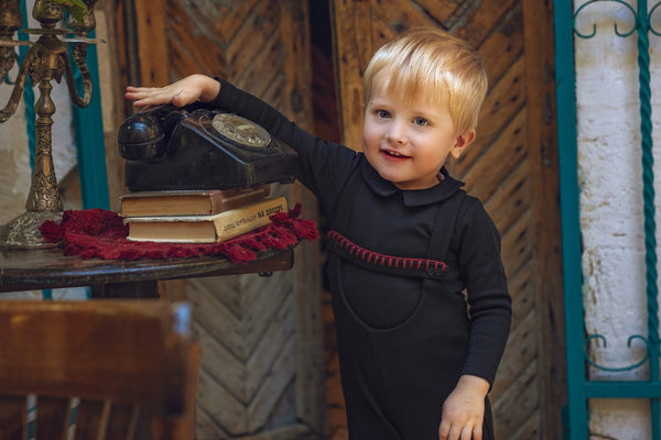 Dinky Baby Carmine Suspender Black With Embroidered Detail