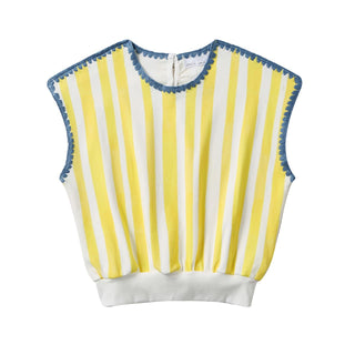 Dinky Teens Girls Novar Sleeveless Striped Top With Embroidered Trim Yellow/White/Blue