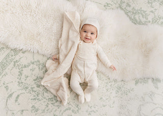 Mon Tresor Baby Blooming Terry Footie Ivory & Rose