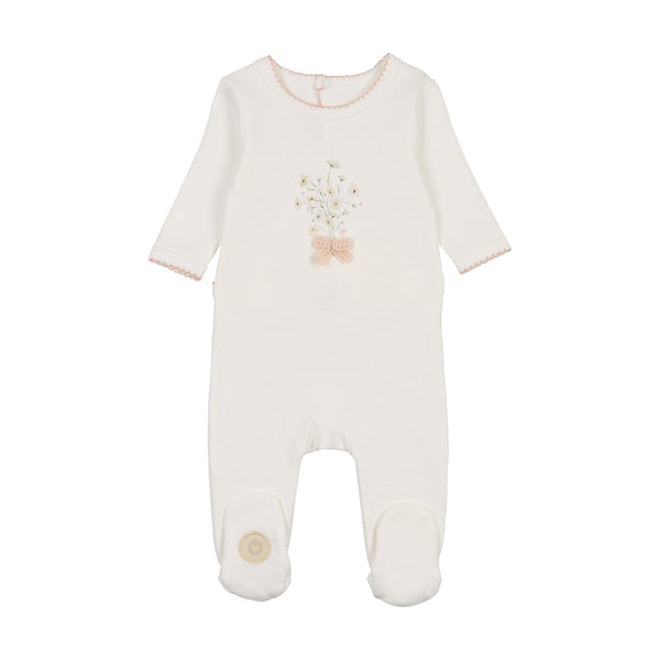 Mon Tresor Baby Nature's Florals Footie Ivory & Rose