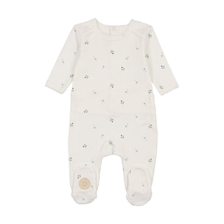 Mon Tresor Baby Plush Print Boys Footie Ivory & Blue