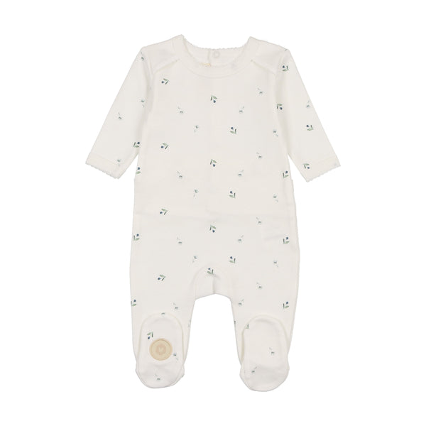 Mon Tresor Baby Plush Print Boys Footie Ivory & Blue