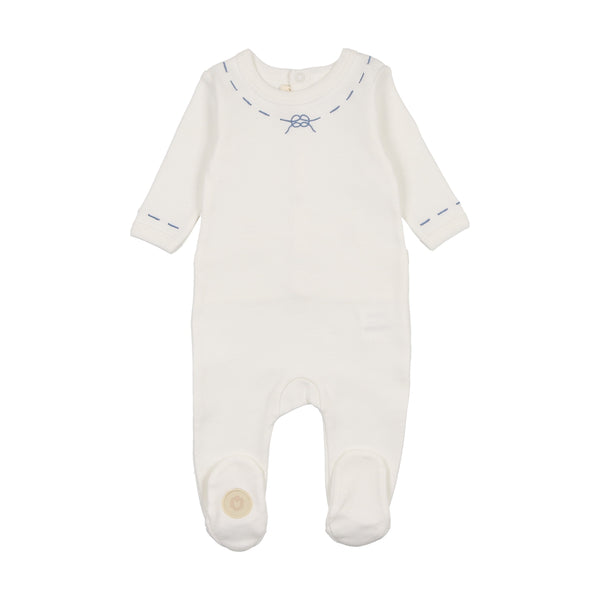 Mon Tresor Baby Soft Stitches Footie Ivory & Blue