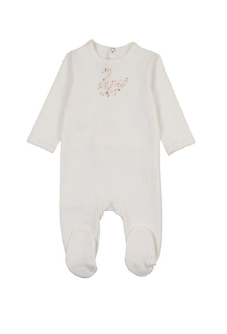 Mon Tresor Baby SwanLily Footie Ivory & Pink