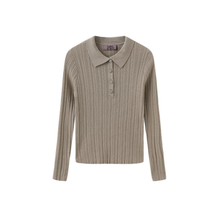 Mallory and Merlot Teen Mica Ribbed Knit Ruffle Collar Sweater Taupe