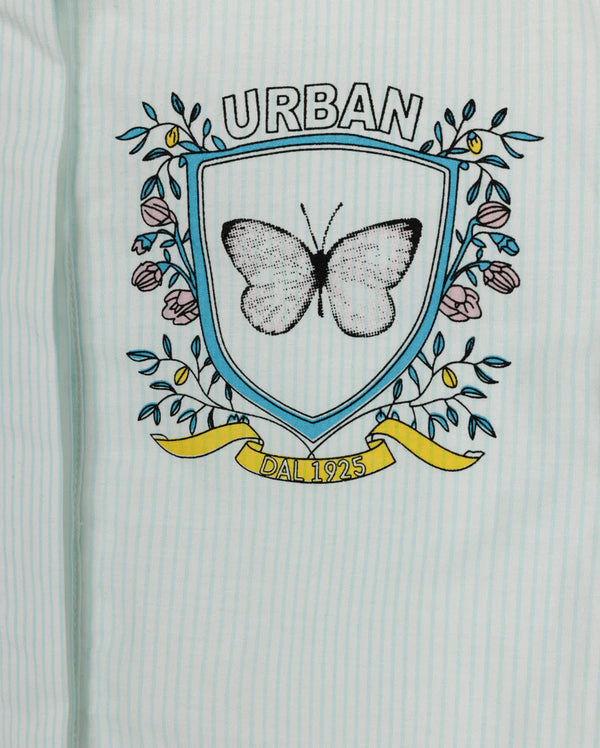 Vibe Girls 2Pc Pinstriped Butterfly Logo Blouse With Midi Skirt Blue