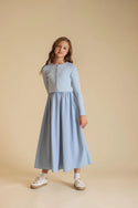 Vibe Girls Rib Cardigan And Jumper Dusty Blue