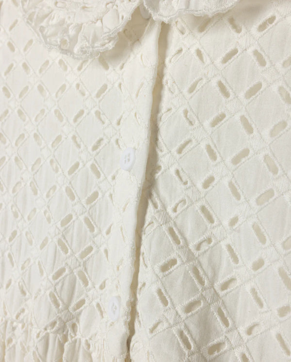 Lilou Girls Eyelet Tiered Collared Dress Ivory