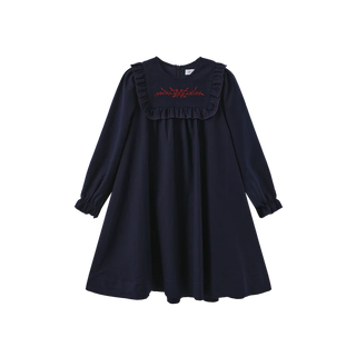 Papillon Girls Pilro Wool Embroidered Bib Dress Navy