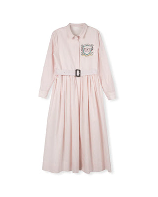 Vibe Girls Pinstriped Belted Shirt Dress Pink