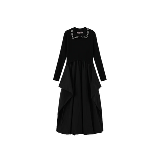 Minimal Teen Knit Collared Bubble Dress Black
