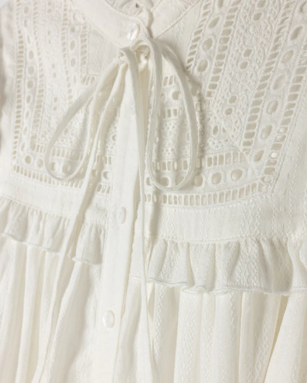 Minimal Girls Linen Detailed Midi Dress White