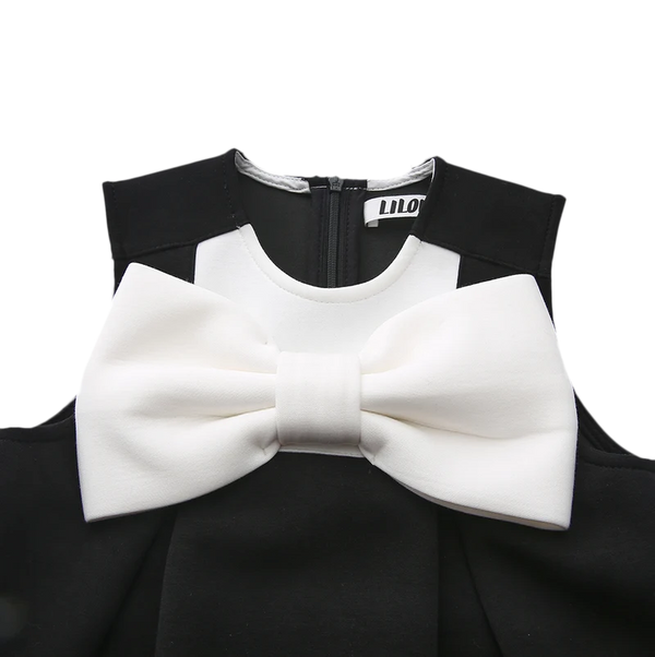 Lilou Girls Big Bow Scuba A-line Jumper Black