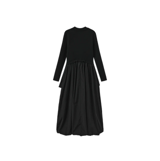 Minimal Teen Knit Collared Bubble Dress Black