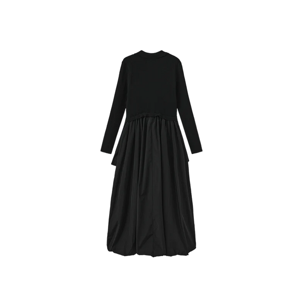 Minimal Teen Knit Collared Bubble Dress Black