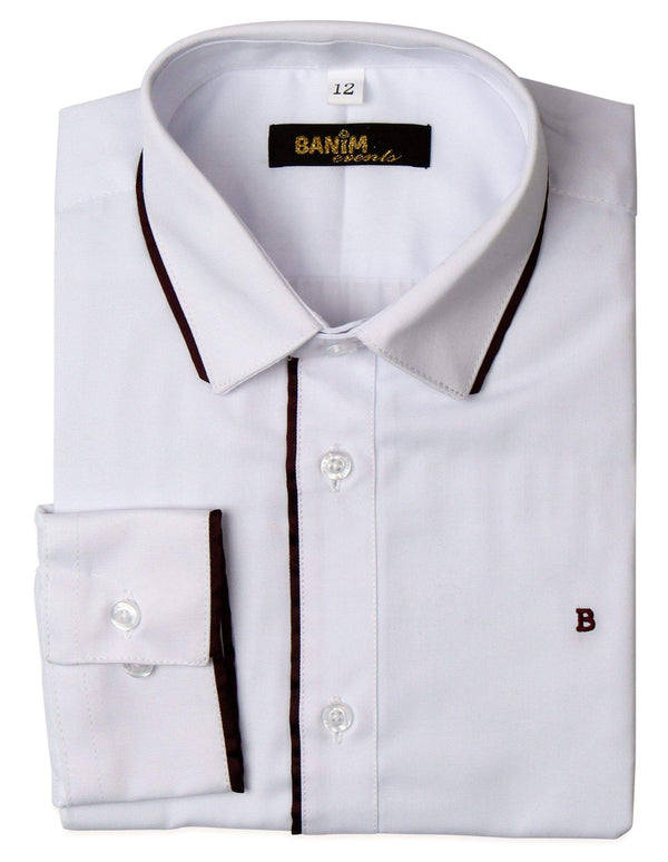 Banim Boys White Shirt With Maroon Trim Style: HE5421 - 13th Avenue
