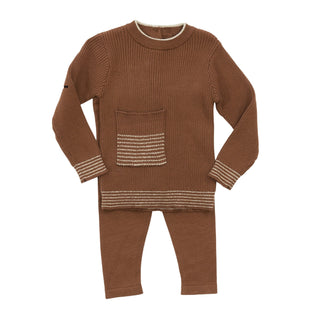 Roberta Di Roma Baby Ribbed 2 Pc Brown With Gold Stripes - 13th Avenue