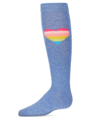 MeMoi Neon Stiched Heart Knee High Socks Light Denim - 13th Avenue