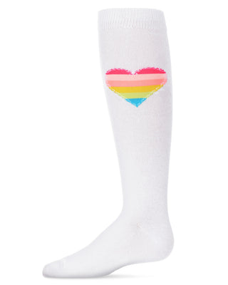 MeMoi Neon Stiched Heart Knee High Socks White - 13th Avenue