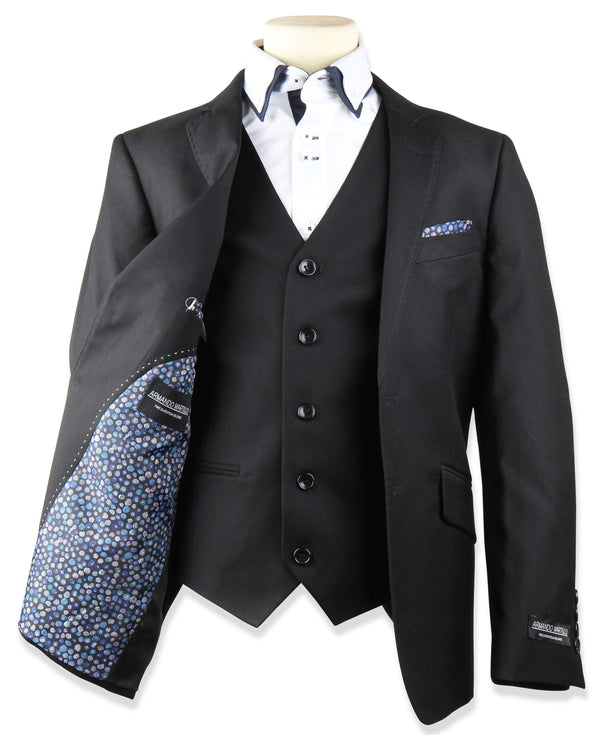 Armando Martillo Boys Suit Black 3pc - 13th Avenue